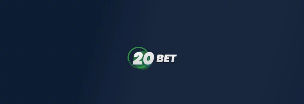 Logotipo de 20Bet sobre fondo azul oscuro con detalles circulares verdes