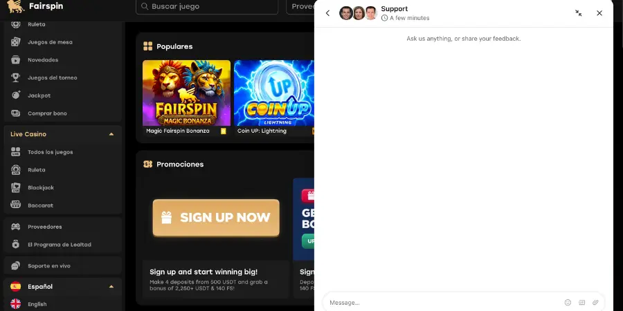 Fairspin chat en vivo